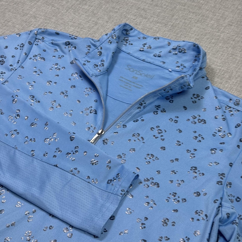 SanSoleil 1/4 Zip Golf Pullover Womens XS Blue Animal Print Activewear